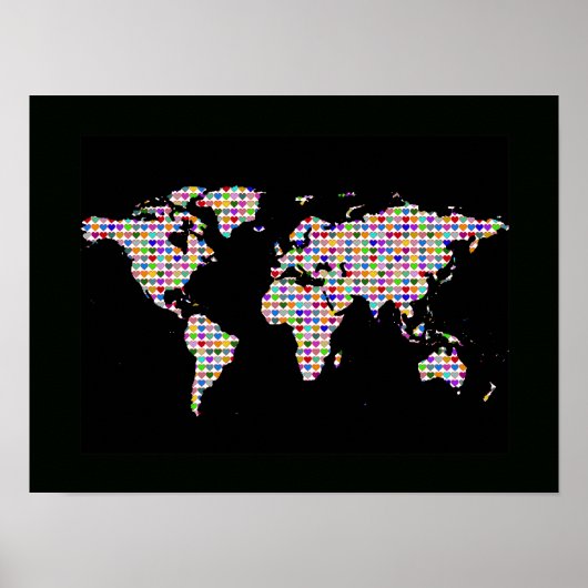 Weltkarte mit bunten Herzen Poster (Vorne)