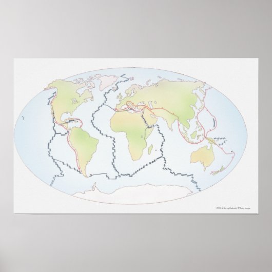Weltkarte mit den Plattenrändern Poster (Vorne)