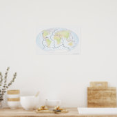 Weltkarte mit den Plattenrändern Poster (Küche)