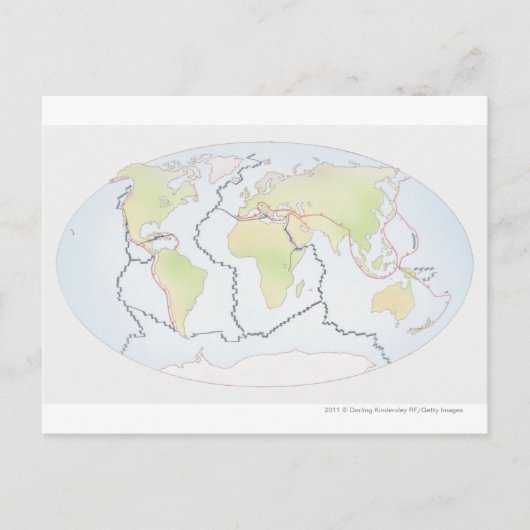 Weltkarte mit den Plattenrändern Postkarte (Vorderseite)