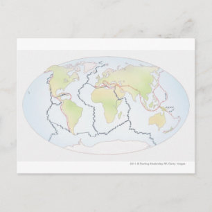 Weltkarte mit den Plattenrändern Postkarte