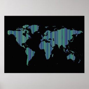Weltkarte mit dünnen Streifen Poster