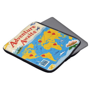 Weltkarte mit herzlichen Buttonen und Sehenswürdig Laptopschutzhülle