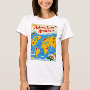 Weltkarte mit Herzstiften und Sehenswürdigkeiten T-Shirt