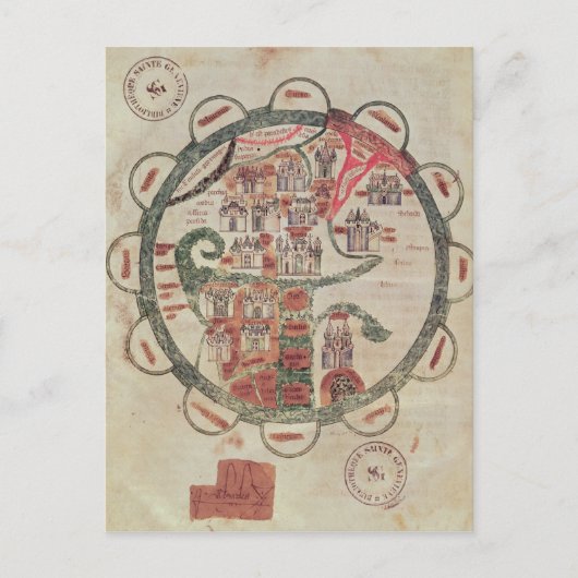 Weltkarte mit Jerusalem im Zentrum Postkarte (Vorderseite)