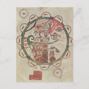 Weltkarte mit Jerusalem im Zentrum Postkarte