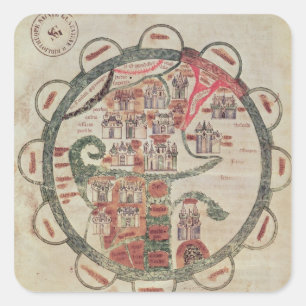 Weltkarte mit Jerusalem im Zentrum Quadratischer Aufkleber