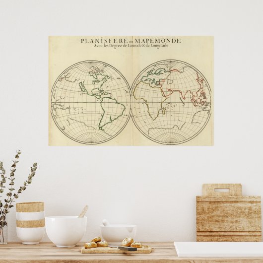 Weltkarte mit Latitude und Longititude Poster (Küche)