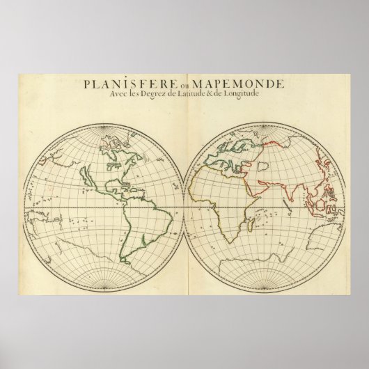 Weltkarte mit Latitude und Longititude Poster (Vorne)