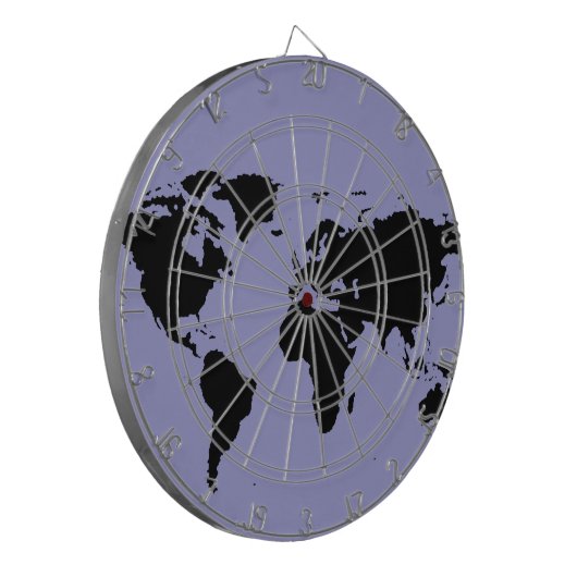 Weltkarte mit schwarzer Grafik Dartscheibe (Vorderseite Links)