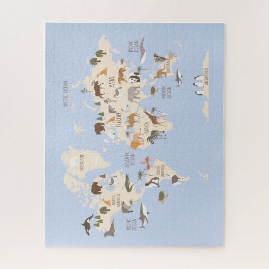 Weltkarte mit Tieren Puzzle (Vertikal)