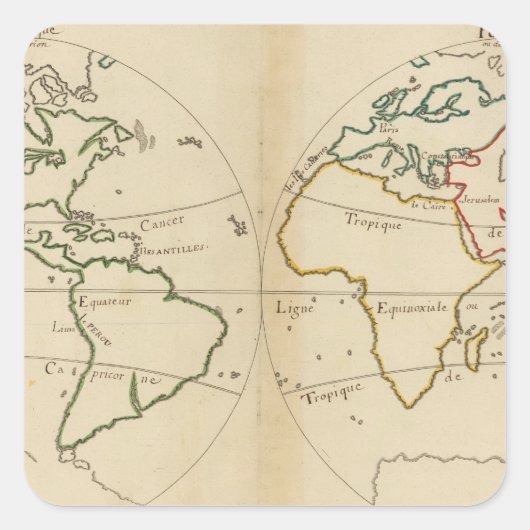 Weltkarte mit Tropen Quadratischer Aufkleber (Vorderseite)