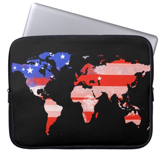 Weltkarte mit US-Flagge Laptopschutzhülle (Vorderseite)