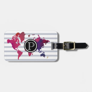 Weltkarte-Monogramm-Initialen-modernes Chic Gepäckanhänger