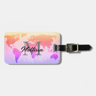 Weltkarte Monogramm Reisende Rosa Lavendel Rosa Gepäckanhänger