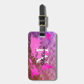 Weltkarte Monogramm Rosa Rose Gold Glitzer Reisend Gepäckanhänger (Vorderseite vertikal)