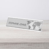 Weltkarte Monogramme Grau Individuelle Name Gesche Schreibtischnamensplakette (Vorderseite )