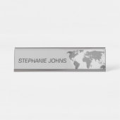 Weltkarte Monogramme Grau Individuelle Name Gesche Schreibtischnamensplakette (Vorderseite )