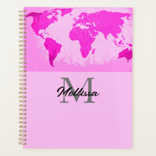 Weltkarte Monogramme Reisende Rosa Lila Planer