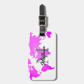Weltkarte Monogramme Reisende Rosa Lila Weiß Gepäckanhänger (Vorderseite vertikal)