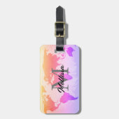 Weltkarte Monogramme Reisende Rosa Rosa Ombre Gepäckanhänger (Vorderseite vertikal)