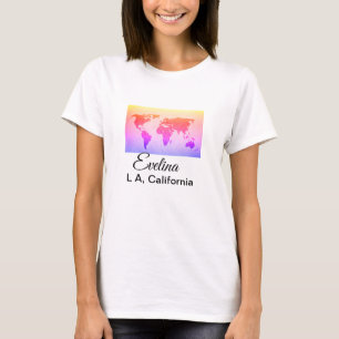 Weltkarte Namenstext Ort Land Stadt Text mi T-Shirt