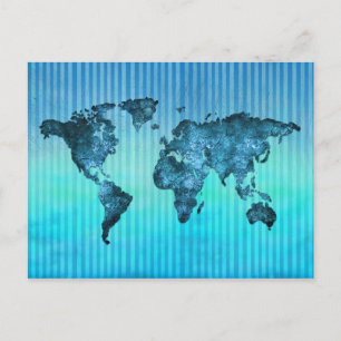 Weltkarte Neon Blue Streifen Postkarte