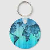 Weltkarte | Neon Blue Streifen Schlüsselanhänger (Vorderseite)