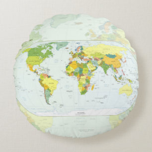 Weltkarte Politische Atlas Poster: Moderne Dekorat Rundes Kissen