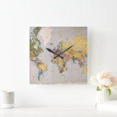 Weltkarte Quadratische Wanduhr (Zuhause)