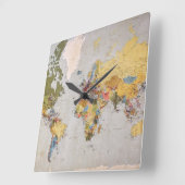 Weltkarte Quadratische Wanduhr (Winkel)