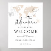 Weltkarte Reisen Baby Dusche Willkommensschild Poster (Vorne)