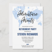 Weltkarte Reisende Ruhestand Aquarell blau Einladung (Vorderseite)