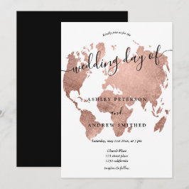 Weltkarte Rose Gold-Folie Chic Drehbuch Hochzeit Einladung