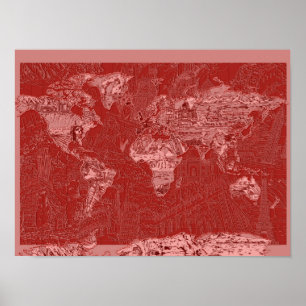 Weltkarte rot 1 poster