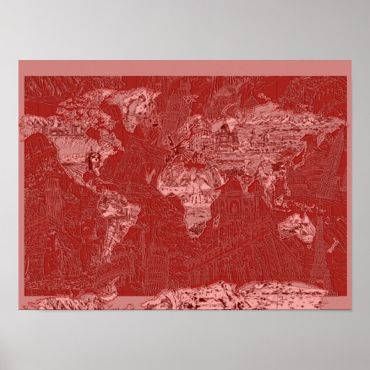 Weltkarte rot 1 poster (Vorne)