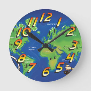 Weltkarte Runde Wanduhr