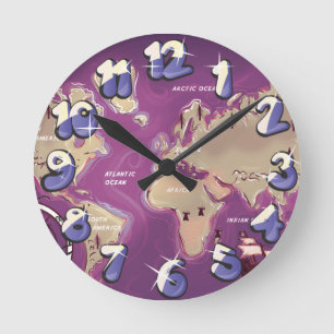 Weltkarte Runde Wanduhr