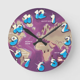 Weltkarte Runde Wanduhr