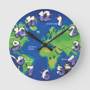 Weltkarte Runde Wanduhr