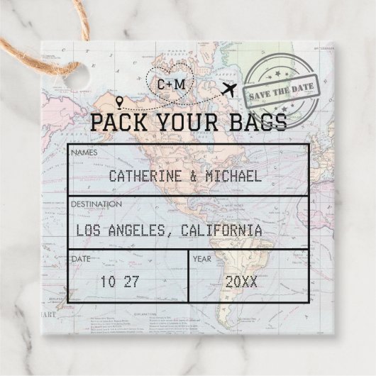 Weltkarte Save the Date Geschenkanhänger (Vorderseite)