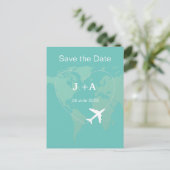 Weltkarte Save the Date Postkarte (Stehend Vorderseite)