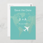 Weltkarte Save the Date Postkarte (Vorne/Hinten)