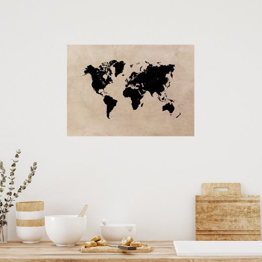 Weltkarte schwarzes Poster (Küche)