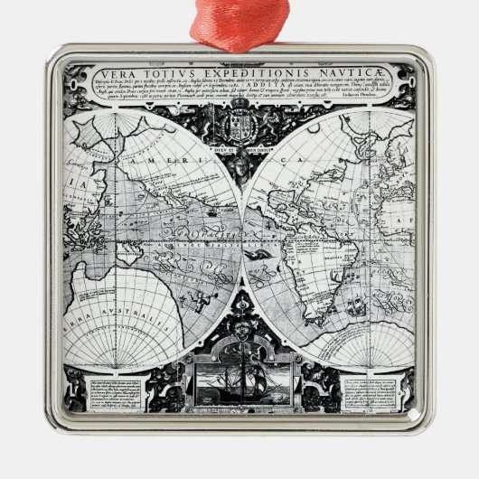 Weltkarte Silbernes Ornament (Vorne)