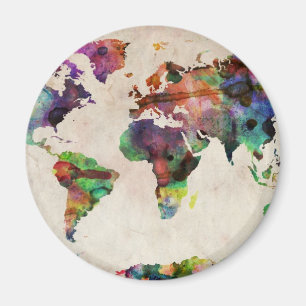 Weltkarte-städtisches Aquarell Magnet