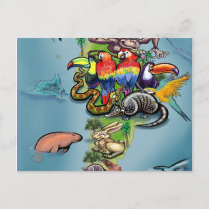 Weltkarte südamerikanischer Tiere Postkarte