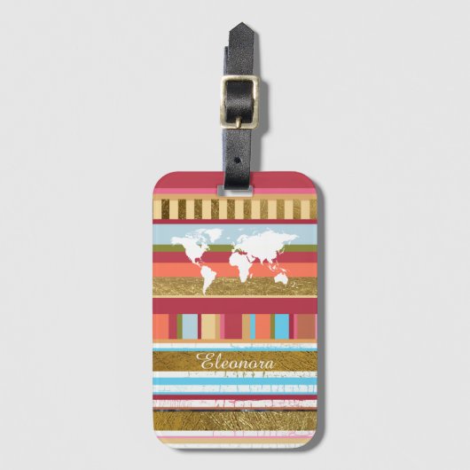 Weltkarte und Farbstreifen nach Maß Gepäckanhänger (Vorderseite Vertikal)