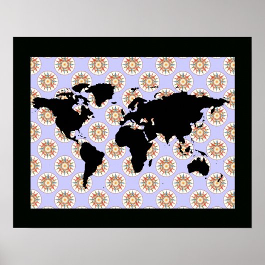 Weltkarte und Kompass-Rose Poster (Vorne)