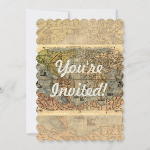 Weltkarte Vintag Historischer Atlas Einladung